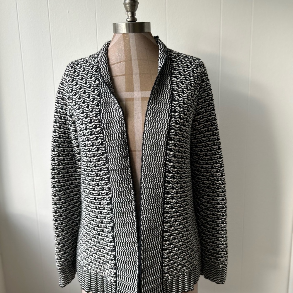 Talbots, S Petite 100% Cotton Black and White Knit Cardigan